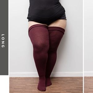 Thunda Thighs Maroon Sky High Socks with Pink Thigh Garters